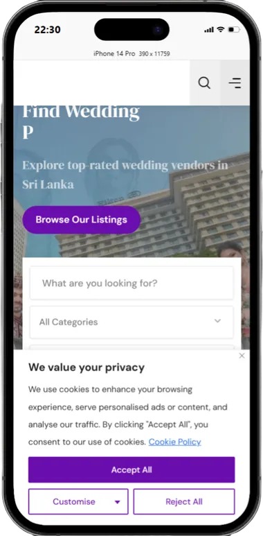 Wedding Vendor Directory — mobile view