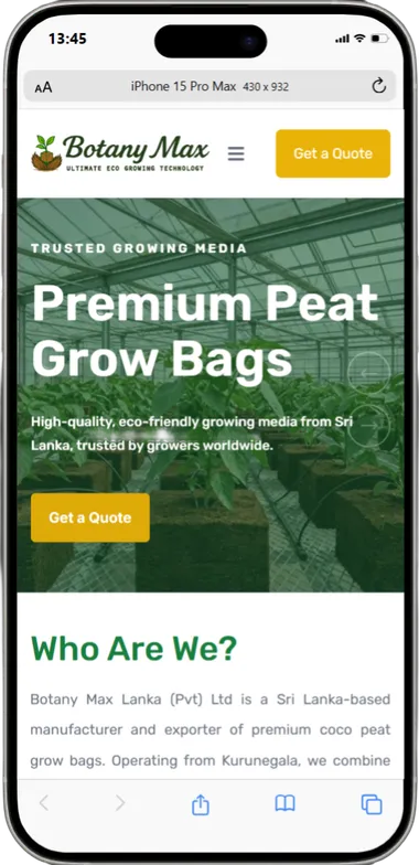 Coco Coir Supply Platform — mobile view