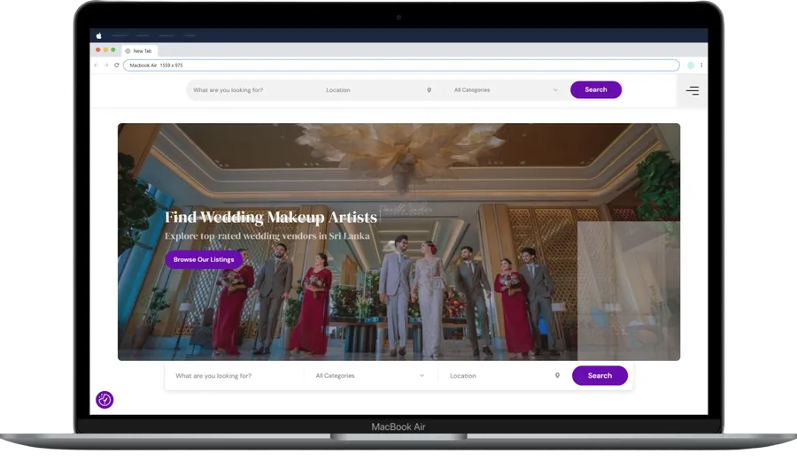 Wedding Vendor Directory — desktop view